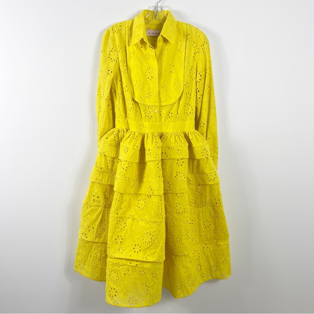 Greta Constantine Tadroia Cotton Eyelet Tiered Midi Dress Size 6 NWT Yellow